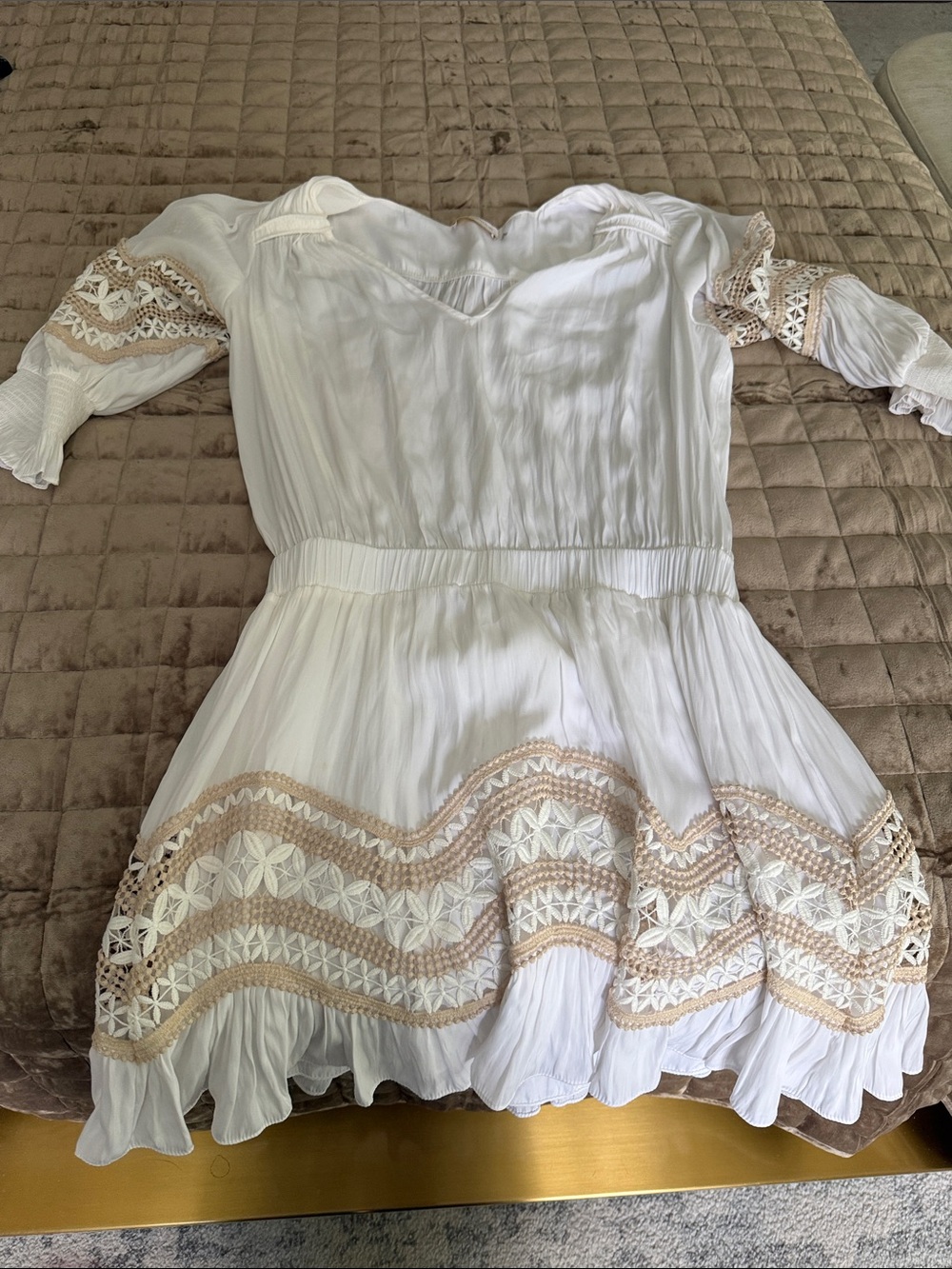 Ramy Brook White Dress with Cream Lace Accents